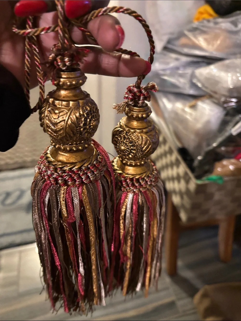Decorative Tassel Tiebacks in Red and Gold - Elegant Home Holiday Accent